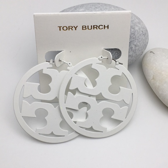 Tory Burch White Miller Hoop Earrings - Picture 2 of 6